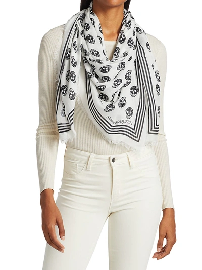 Shop Alexander Mcqueen Women's Skull Silk Biker Scarf In Ivory Black