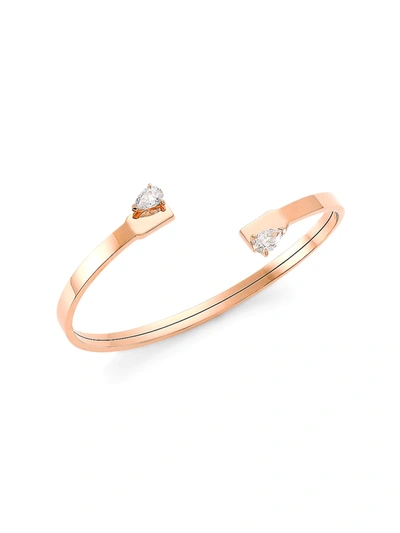 Shop Repossi Women's Serti Carrés Alternés 18k Rose Gold & Diamond Open Bangle Bracelet