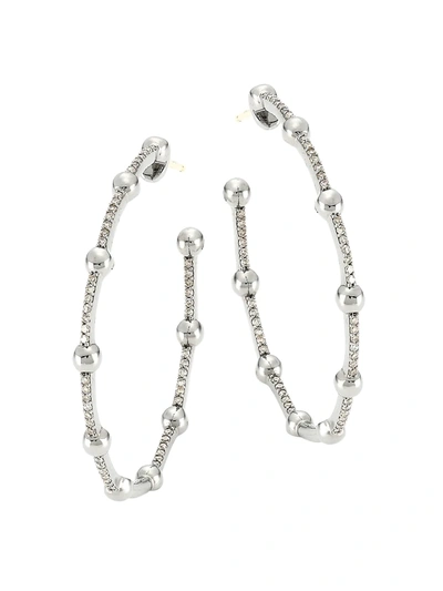 Shop Nina Gilin Women's Black Rhodium-plated & Diamond Beaded Hoop Earrings In Silver