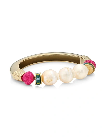 Shop Akola Baroque Pearl & Raffia Bracelet In Gold