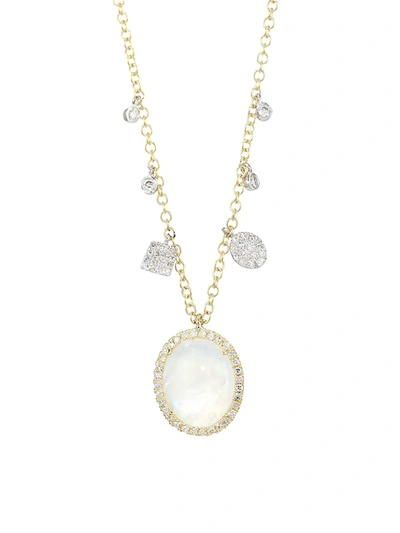 Shop Meira T 14k Yellow Gold & 14k White Gold, Diamond & Rainbow Moonstone Cabochon Necklace