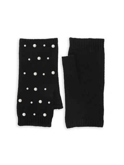 Shop Carolina Amato Mini Faux Pearl Scatter Fingerless Gloves In Black