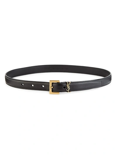 Shop Saint Laurent Monogram Lacquer Leather Belt In Black