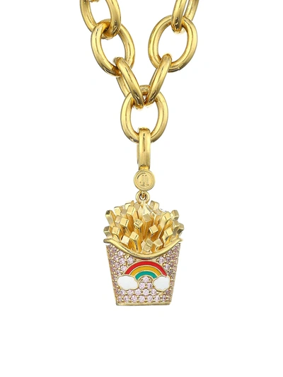 Shop Judith Leiber 14k Goldplated Sterling Silver & Enamel Rainbow French Fry Charm In Gold Mutli