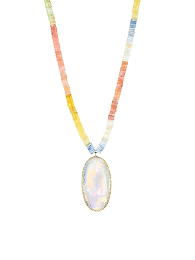 Shop Meira T 14k Gold, Rainbow Moonstone, Opal & Diamond Pendant Necklace