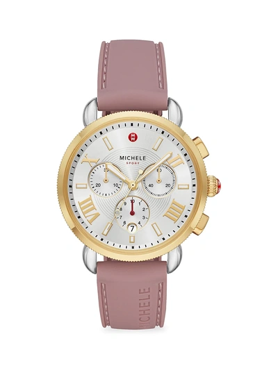 Shop Michele Sport Sail 18k Goldplated & Silicone Strap Chronograph Watch