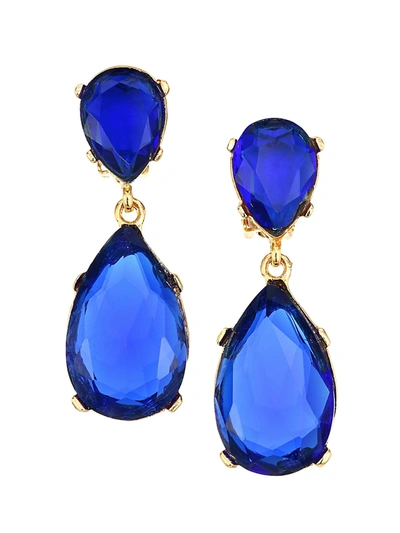 Shop Kenneth Jay Lane Women's Sapphire-color Crystal Double-teardrop Earrings In Gold