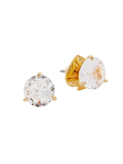 Shop Kate Spade Brilliant Statements Cubic Zirconia Trio-prong Stud Earrings In Gold