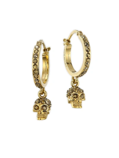 Shop Alexander Mcqueen Mini Swarovski Crystal Skull Hoops In Gold