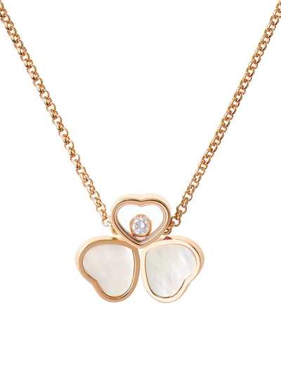 Shop Chopard Women's Happy Hearts 18k Rose Gold, Diamond & Mother-of-pearl 3-heart Pendant Necklace
