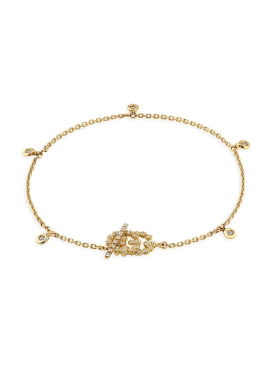 Shop Gucci Women's Running Gg Logo 18k Yellow Gold & Diamond Charm Bracelet