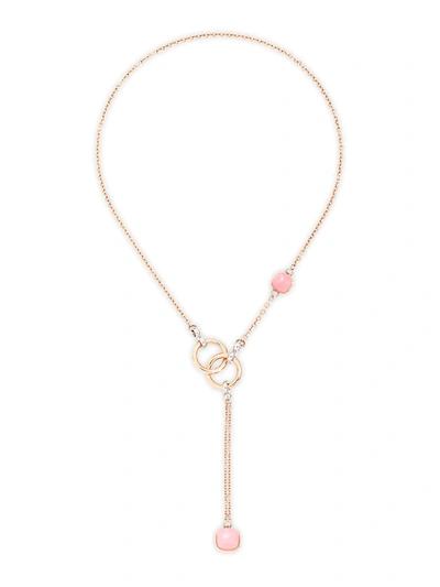 Shop Pomellato Women's Nudo 18k Rose Gold, Rose Quartz, Chalcedony & Brown Diamond Lariat Necklace
