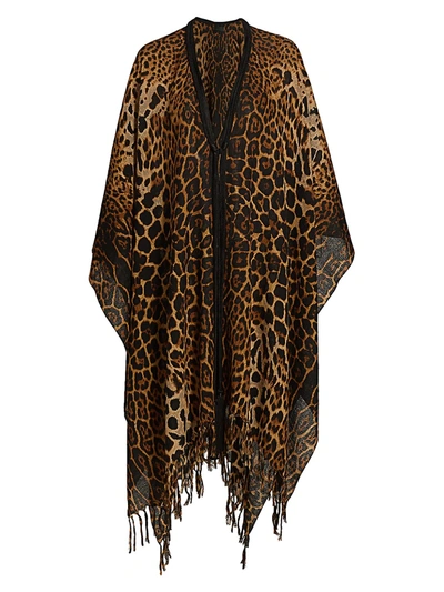 Shop Saint Laurent Leopard Poncho In Neutral