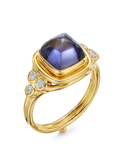 Shop Temple St. Clair Women's High 18k Yellow Gold, Iolite & Diamond Classic Sugar Loaf Ring