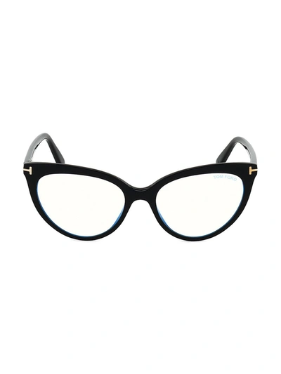 Shop Tom Ford Women's 54mm Blue Block Cat Eye Eyeglasses In Black