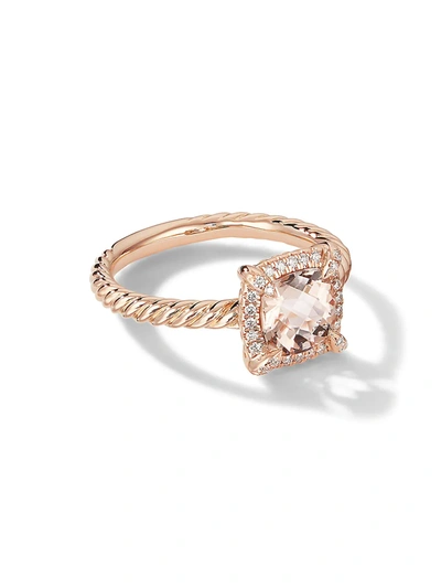 Shop David Yurman Petite Châtelaine Pavé Bezel Ring In 18k Rose Gold With Morganite