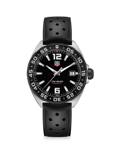 Shop Tag Heuer Men's Formula 1 41mm Stainless Steel & Rubber Strap Quartz Watch In Black