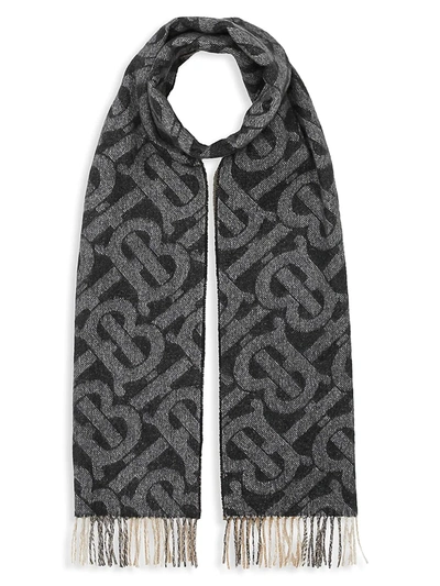 Shop Burberry Women's Reversible Check And Monogram Cashmere Scarf In Black White