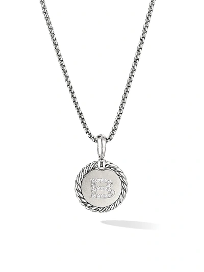Shop David Yurman Women's Cable Collectibles Sterling Silver & Pavé Diamond Initial Pendant Necklace In Initial B