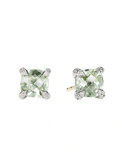 Shop David Yurman Women's Châtelaine Stud Earrings With Gemstone & Diamonds In Prasiolite