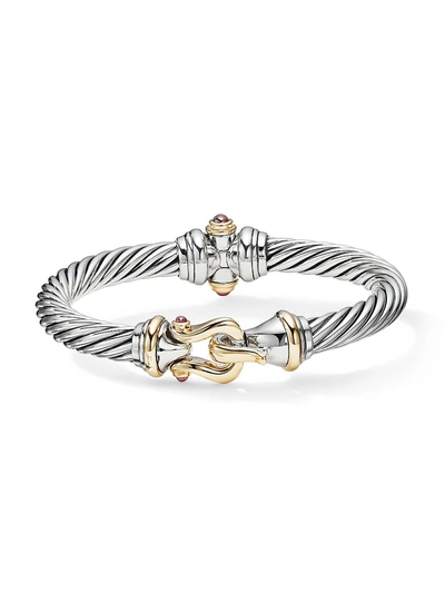 Shop David Yurman Women's Cable Buckle Sterling Silver, 14k Gold & Rhodolite Garnet Bracelet