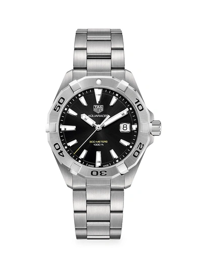 Shop Tag Heuer Aquaracer 41mm Stainless Steel Quartz Bracelet Watch In Black