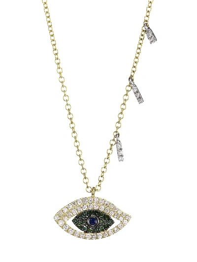 Shop Meira T Women's 14k Yellow Gold, Two-tone Diamond & Sapphire Evil Eye Necklace
