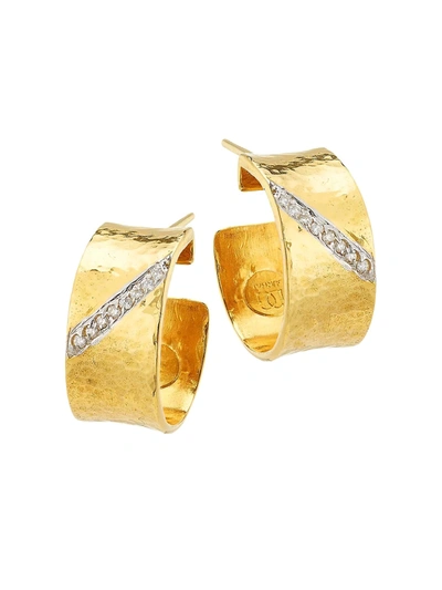 Shop Gurhan Women's Hourglass 22k Yellow Gold, 18k White Gold & Diamond Hoop Earrings