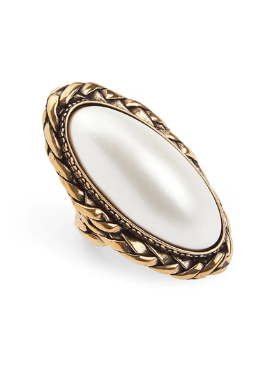 Shop Alexander Mcqueen Pearlized Stone Cocktail Ring In Gold
