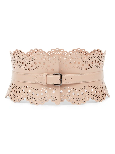 Shop Alaïa Scalloped Leather Corset Belt In Sable