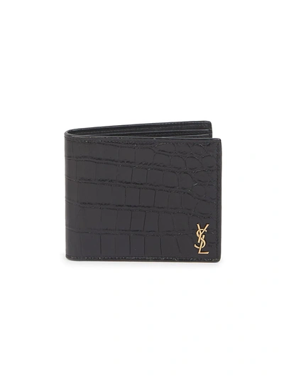 Shop Saint Laurent Crocodile-embossed Leather Wallet In Black