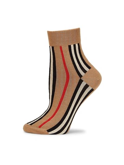 Shop Burberry Women's Vertical Icon Stripe Crew Socks In Beige
