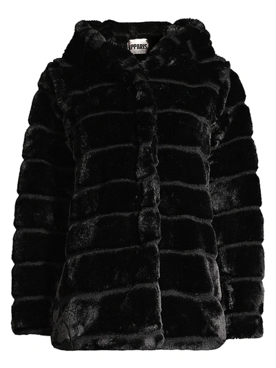 Shop Apparis Women's Goldie Hooded Faux Fur Jacket In Noir