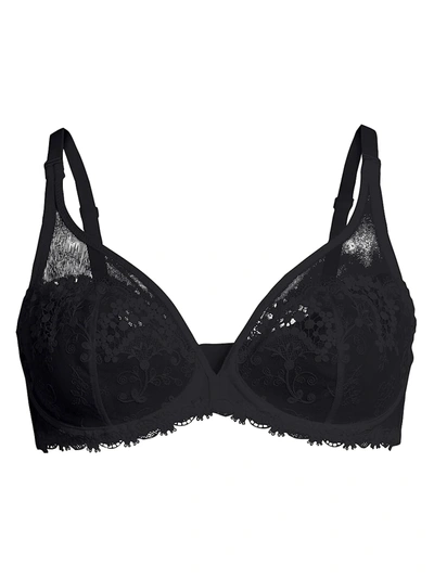 Shop Simone Perele Wish Floral-embroidered Sheer Plunge Bra In Black