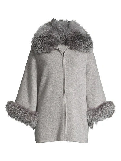 Shop Sofia Cashmere Fox Fur-cuff & Collar Cashmere Coat In Grey
