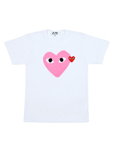 Shop Comme Des Garçons Play Women's Double Heart T-shirt In Pink White