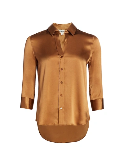 Shop L Agence Dani Three-quarter Sleeve Silk Blouse In Biscotti