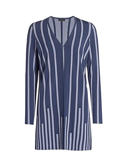Shop Saks Fifth Avenue Collection Plaited Stripe Open-front Cardigan In Navy Dusk Combo
