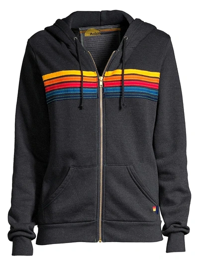 Shop Aviator Nation Women's Five-stripe Zip-front Hoodie In Charcoal