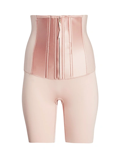 Shop Spanx High-waist Mid-thigh Corset Shaper In Cameo Blush