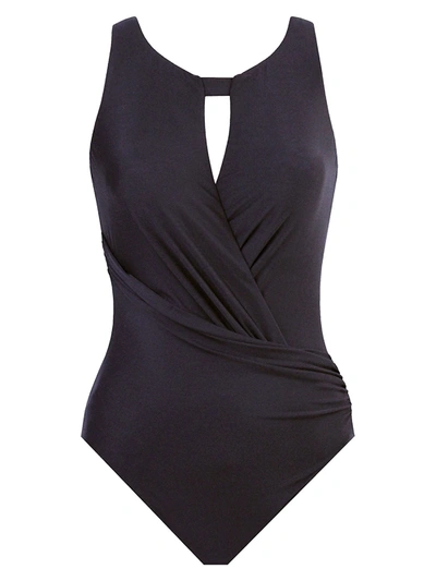 Shop Miraclesuit Swim Rock Solid Arden Wraped One-piece Swimsuit In Midnight