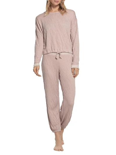 Shop Barefoot Dreams Women's The Malibu 2-piece Crinkle Jersey Sweatshirt & Sweatpants Set In Faded Rose Shell