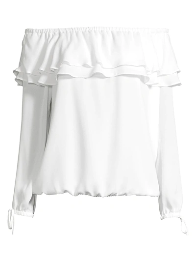 Shop Michael Michael Kors Women's Off-the-shoulder Ruffle Top In White