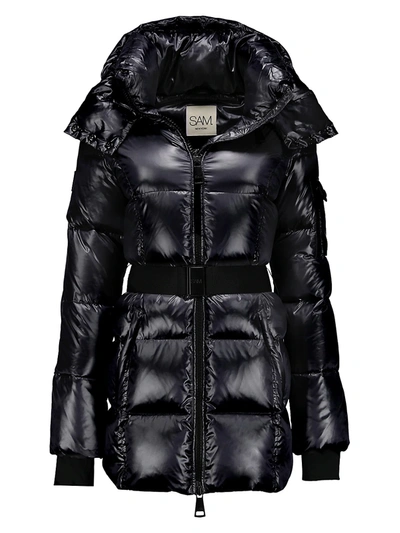 Shop Sam Soho Belted Nylon Down Mid-length Jacket In Jet