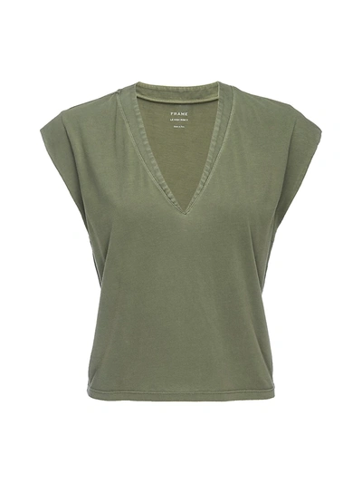 Shop Frame Le High Rise V-neck Tee In Washed Military