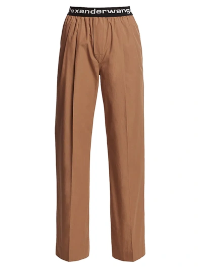 Shop Alexander Wang T Pleated Cotton Trousers In Tobacco