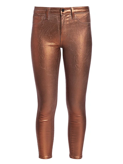 Shop L Agence Margot Metallic High-rise Skinny Metallic Jeans In Bronze Foil