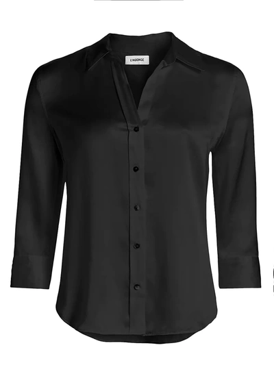 Shop L Agence Women's Dani Three-quarter Sleeve Silk Blouse In Black