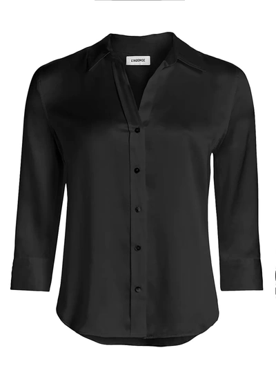 L'agence Aoki Three-quarter Sleeve Silk Blouse In Black