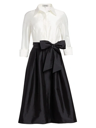 Shop Teri Jon By Rickie Freeman Women's Two-tone Collared Taffeta Gown In Black White